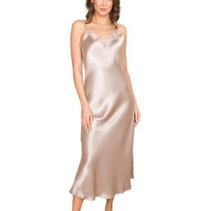 Lady Avenue Pure Silk Long Nightgown With Lace Perlweiß Seide X-Large Damen