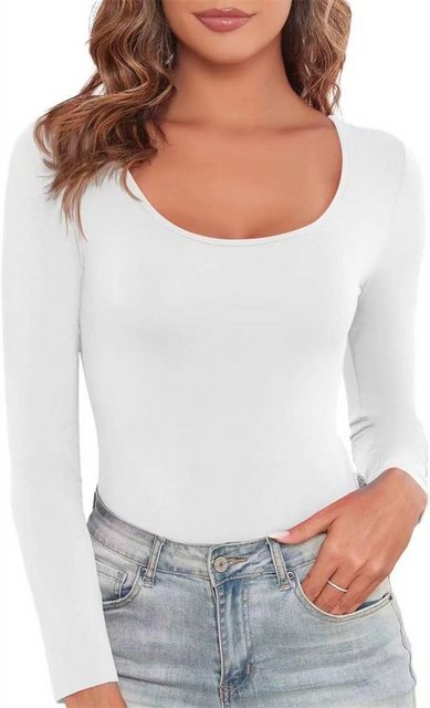 L.Ru UG Shaping-Body Damen-T-Shirts mit langen Ärmeln und quadratischem Ausschnitt (1-tlg) Bodysuit Shapewear Langarm Damen Nahtloser Faden Bauchkontrolle Knopf