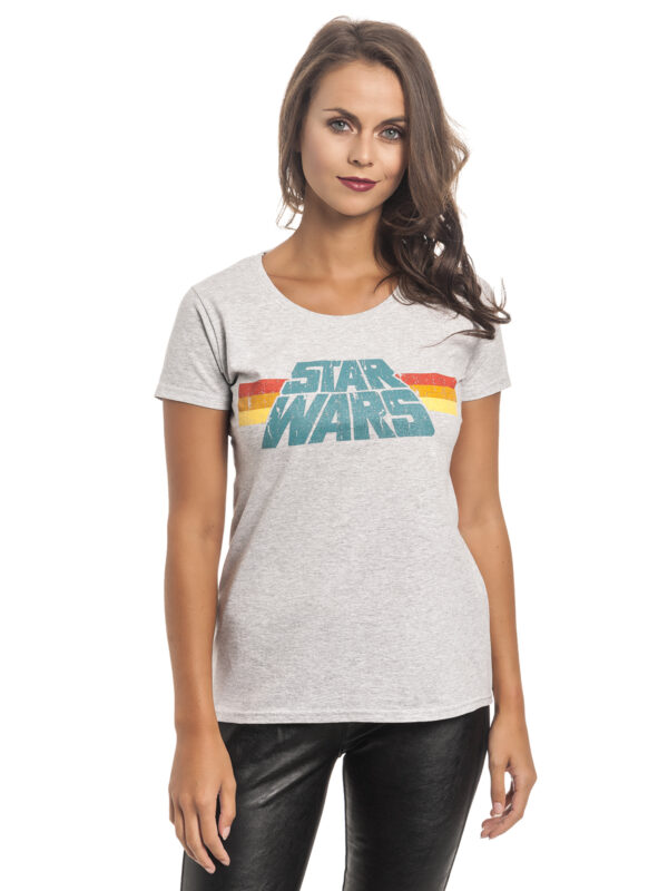 STAR WARS DAMEN T-SHIRTMarke: Star WarsModell: Vintage 77 Girl ShirtProdukt Nr.: 35691Farbe: grau meliertHauptmaterial: 97% Baumwolle