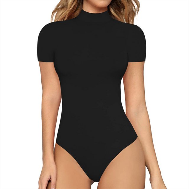 AFAZ New Trading UG Jumpsuit Damen-Overall mit sexy einfarbigem Stehkragen und kurzen Ärmeln Trikot-Shapewear Schwarz