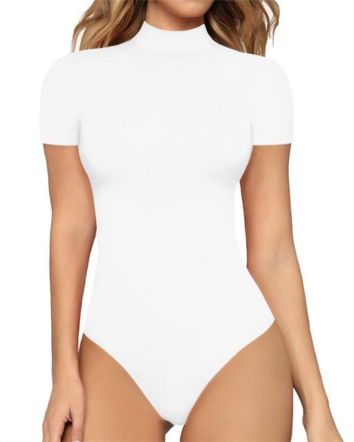 AFAZ New Trading UG Jumpsuit Damen-Overall mit sexy einfarbigem Stehkragen und kurzen Ärmeln Trikot-Shapewear Weiß