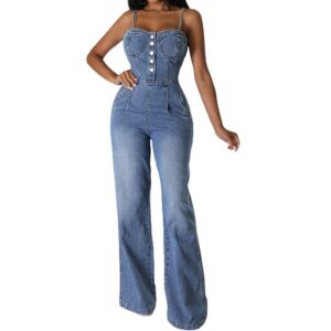 AFAZ New Trading UG Jumpsuit Frühlings- und Sommer-Jeans-Jumpsuit Damen Slim Fit Straps-Jumpsuit Blau gewaschener Stretch-Jumpsuit